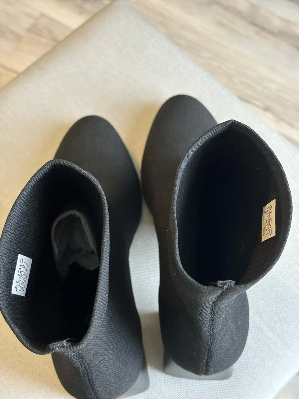 Aldo Black Stretch Knit Sock Booties with Block Heel